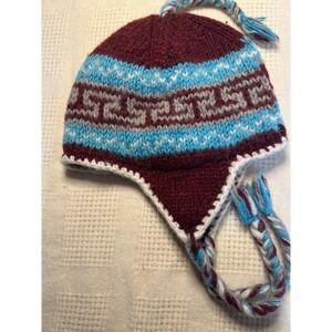 Handmade Wool Beanie Hat with Ear Flaps and Tassels Made in Nepal